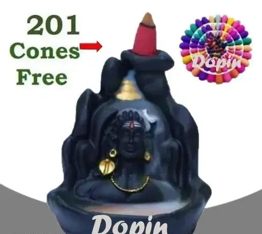 Adiyogi, Mahadev, shiv shankara and smoke backflow combo with free 201 pcs. of cones Idols & Figurines