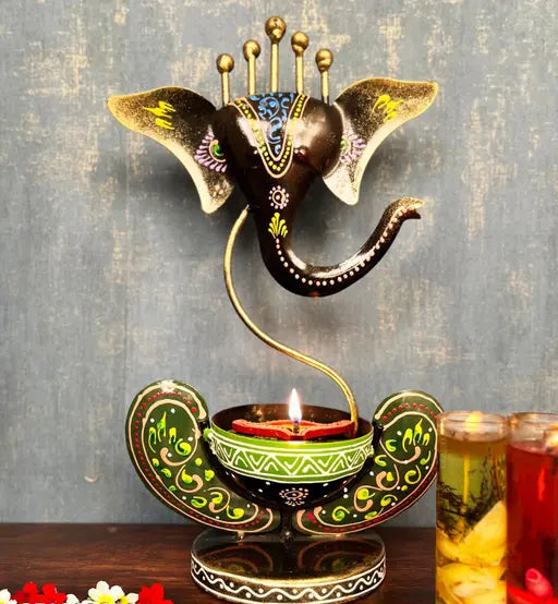 Vinayaka/ Ganesha Ji / Iron Table Decorative showpiece Tealight Candle Holder / Diya Holder / Loban Dhoop / Incense Burner / Ganesha Tea Light Candle Holder for Dewali Decoration, Diwali Gift, Corporate Gift, Table Decor, Pooja Room Decor